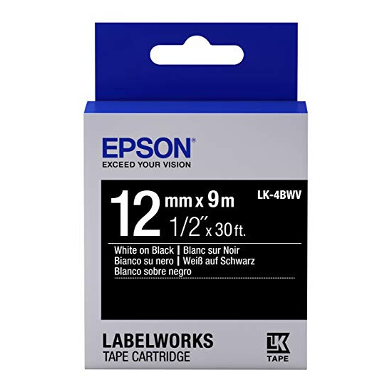 LK-4BWV-12MM WHITE ON BLACK TAPE