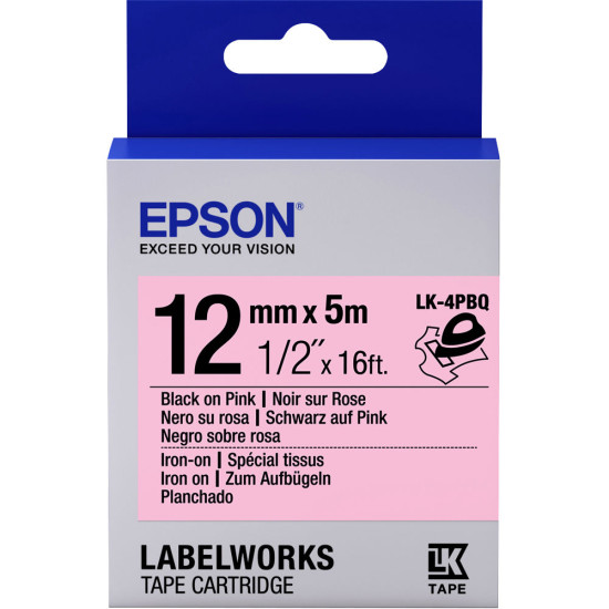 LK-4PBQ-12MM BLACK ON PINK IRON-ON