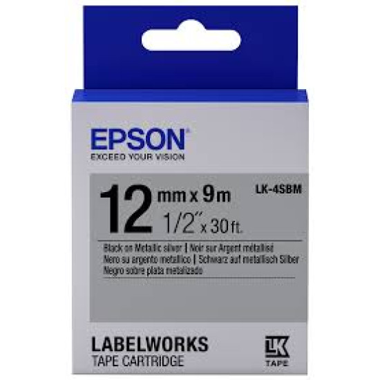 LK-4SBM-12MM BLACK ON SILVER TAPE