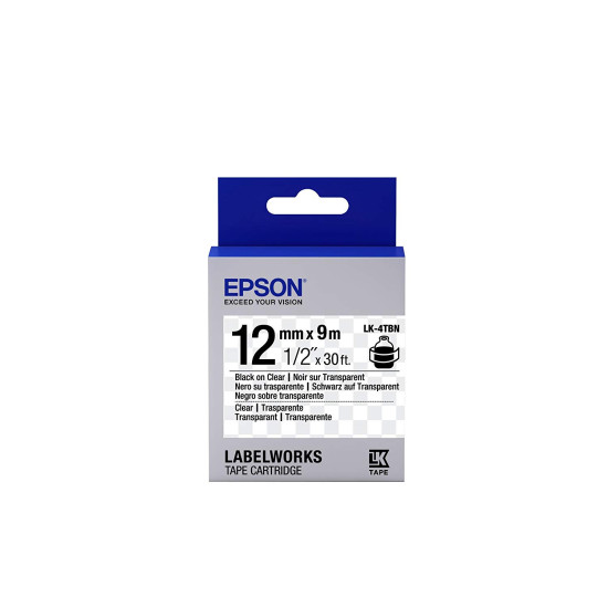 LK-4TBN-12MM BLACK ON TRANSPARENT TAPE
