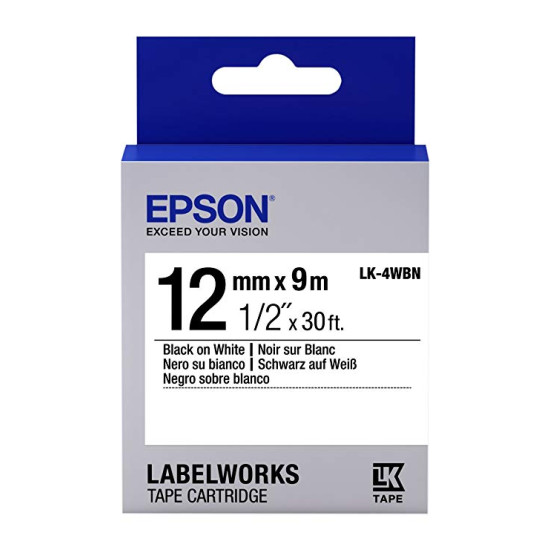 LK-4WBN-12MM BLACK ON WHITE TAPE