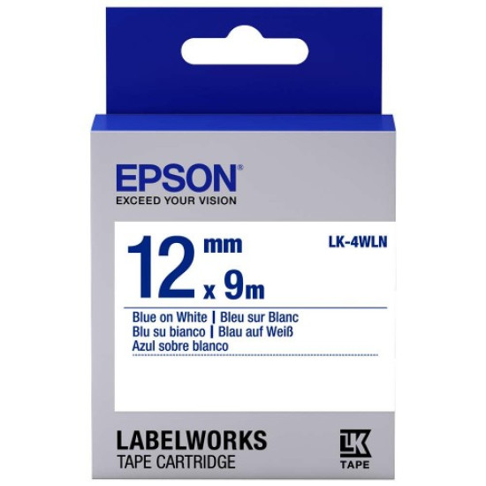 LK-4WLN-12MM BLUE ON WHITE TAPE