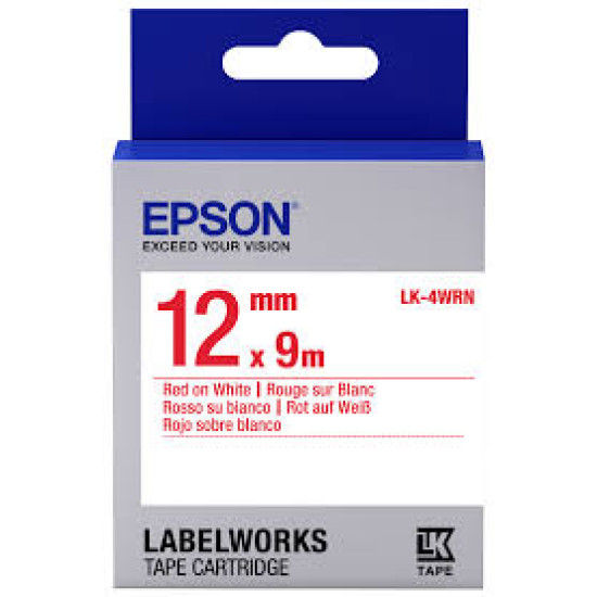 LK-4WRN-12MM RED ON WHITE TAPE