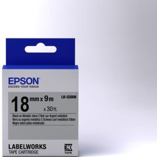 LK-5SBM-18MM BLACK ON SILVER TAPE