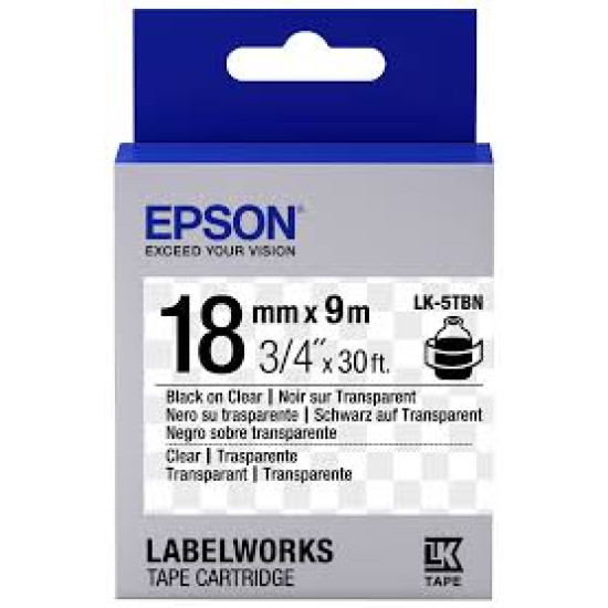 LK-5TBN-18MM BLACK ON TRANSPARENT TAPE