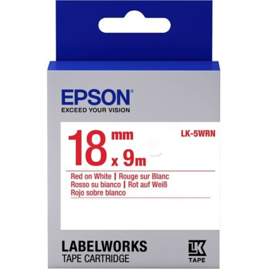 LK-5WRN-18MM RED ON WHITE TAPE