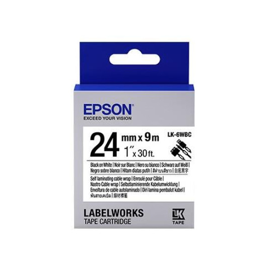 LK-6WBC -24mm Black on 1/3Wte2/3ClrTape