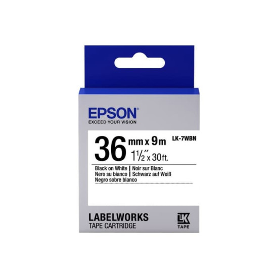 LK-7WBN-36MM BLACK ON WHITE TAPE